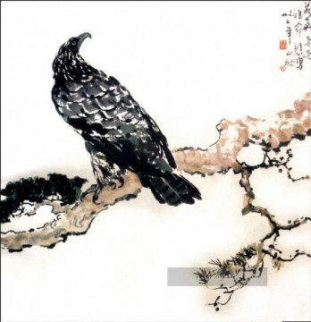 徐悲鸿 Xu Beihong Ju Peon Werke - Xu Beihong Adler auf Ast alte China Tinte
